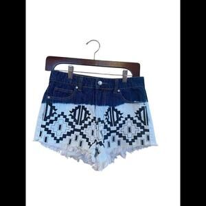 Minkpink Shorts Women's S High Waisted Aztec Print Cut-Off Fringe Very Cute